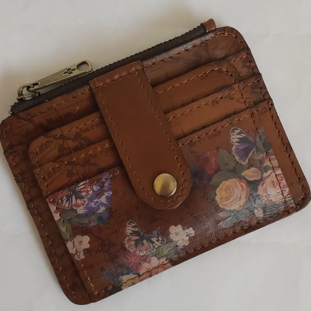 EUC Patricia Nash Cassis RFID  Leather ID card wallet English Garden Floral Map - Picture 2 of 8